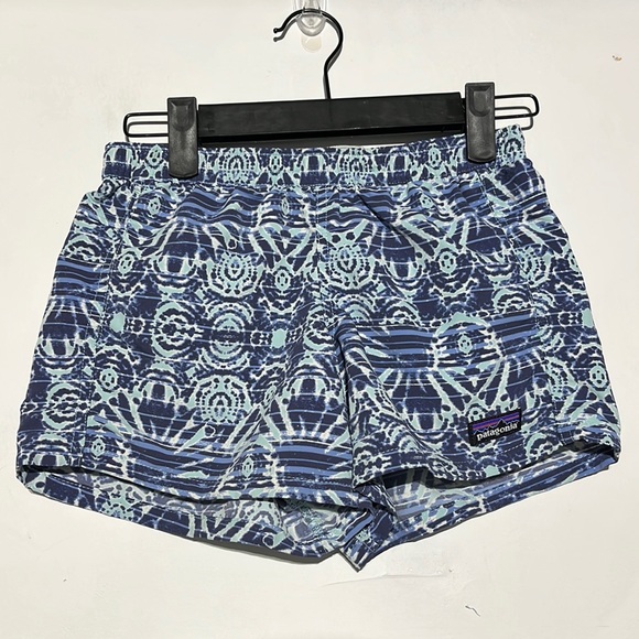 Patagonia Girl’s Baggies Sunburst Bend Blue Water Repellant Shorts Size Medium - Picture 2 of 8